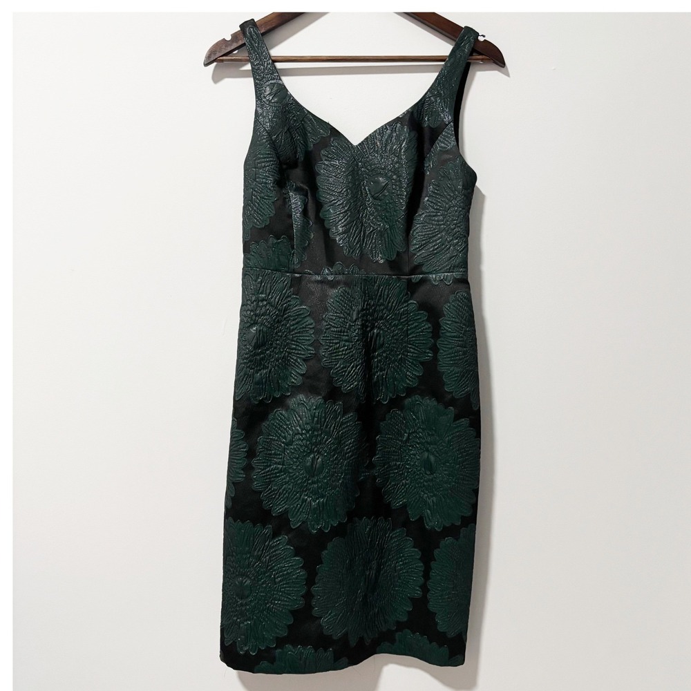 Leifsdottir Hidden Blooms Dress Womens 4 Green Black Floral Jacquard Lace Back